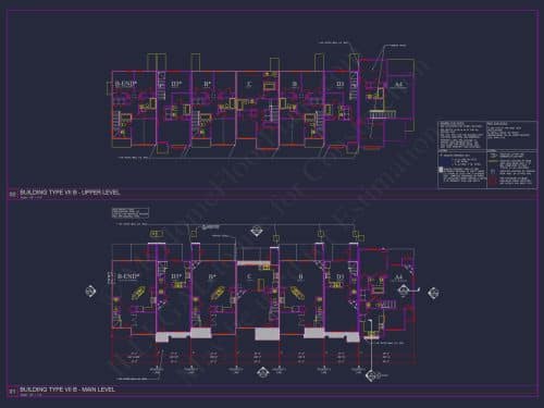 Charming 2-Story 6-Unit Townhome Plan with Craftsman Style & Efficient Layout