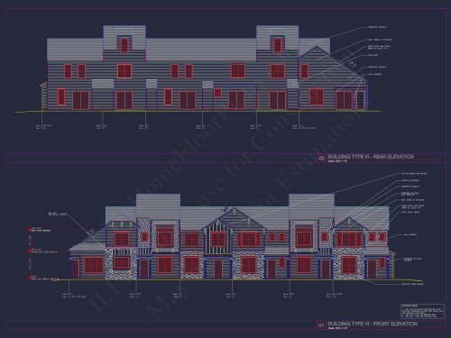 Charming 2-Story 6-Unit Townhome Plan with Craftsman Style & Efficient Layout