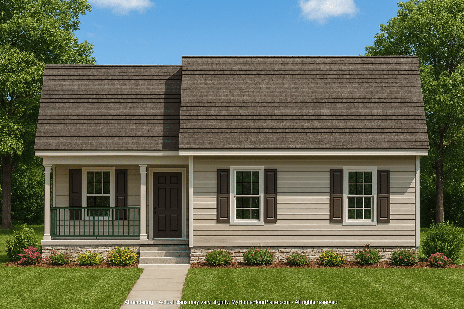 Charming 3-Bedroom Home Plan with Brick Exterior and Modern Layout