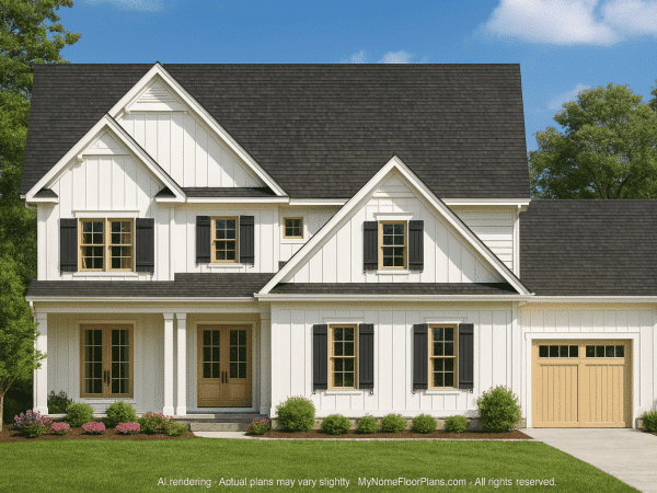 Charming Farmhouse Home Plan with 3-Story Architecture & CAD Designs