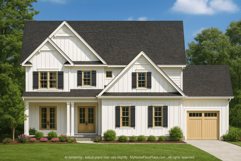 Charming Farmhouse Home Plan with 3-Story Architecture & CAD Designs