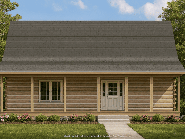 Charming Log Cabin House Plan with Open Floor Design and CAD Blueprints