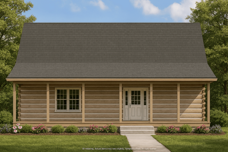 Charming Log Cabin House Plan with Open Floor Design and CAD Blueprints