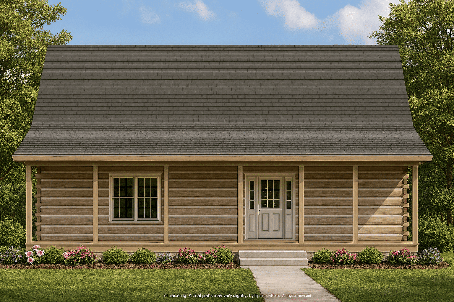 Charming Log Cabin House Plan with Open Floor Design and CAD Blueprints