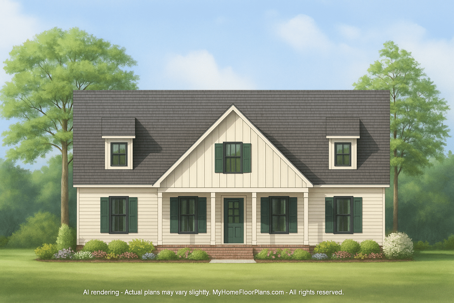 Charming Traditional Country House Plan with 1.5 Stories & Open Layout