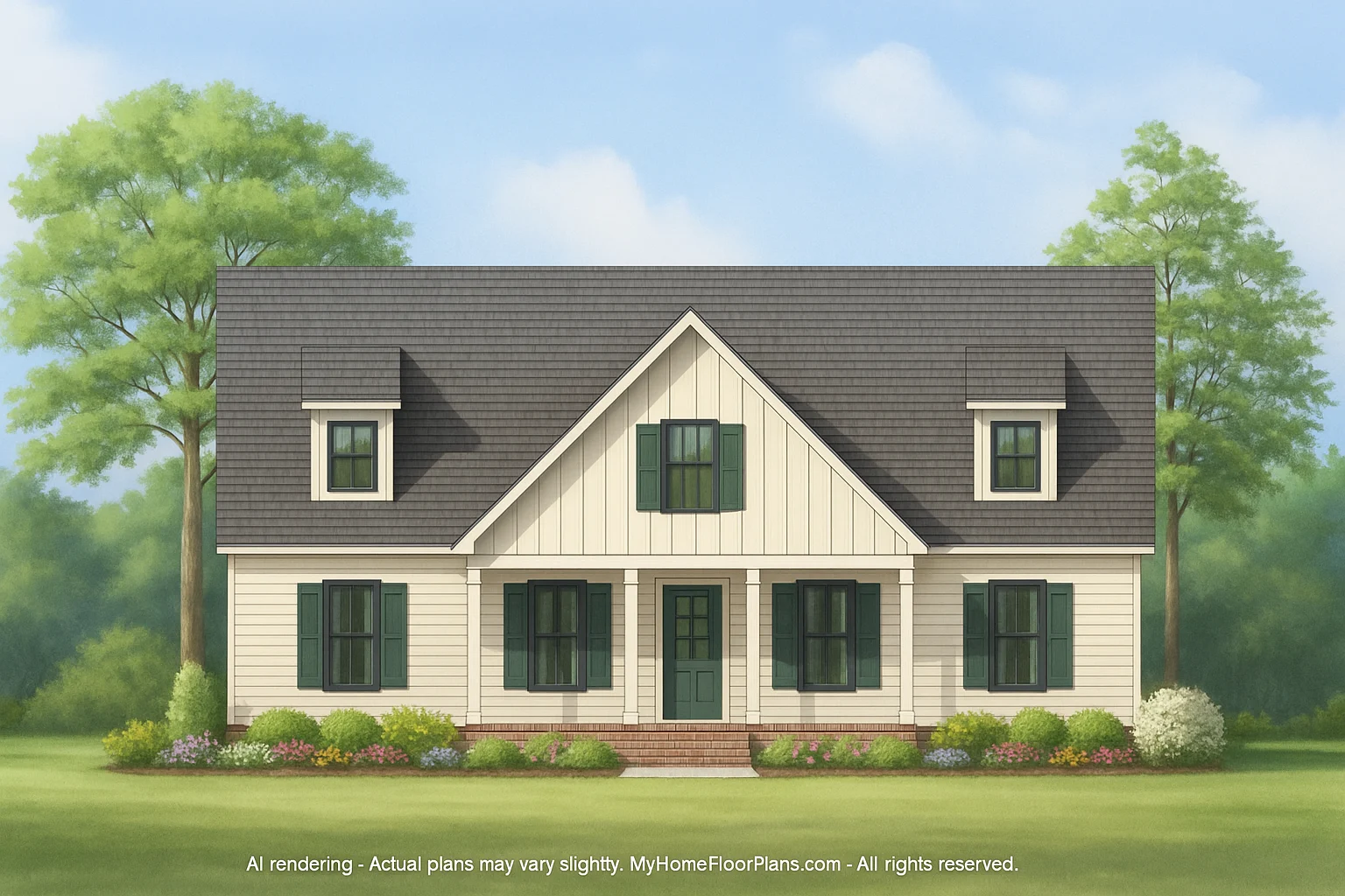 Charming Traditional Country House Plan with 1.5 Stories & Open Layout