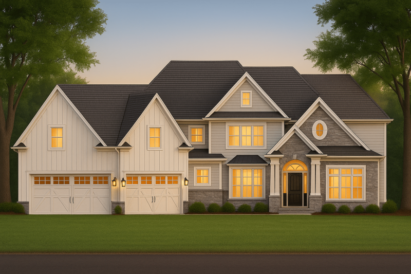 Make the house realistic, landscape orientation, and display entire house. Do not cut off right or left side of house!