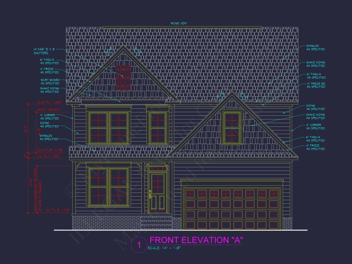 Classic Suburban Home Plan with 3 Stories and CAD Designs