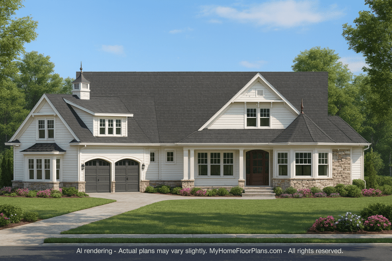 Coastal Craftsman Home Plan 4-Bed, 3-Bath Floor Plan Blueprint