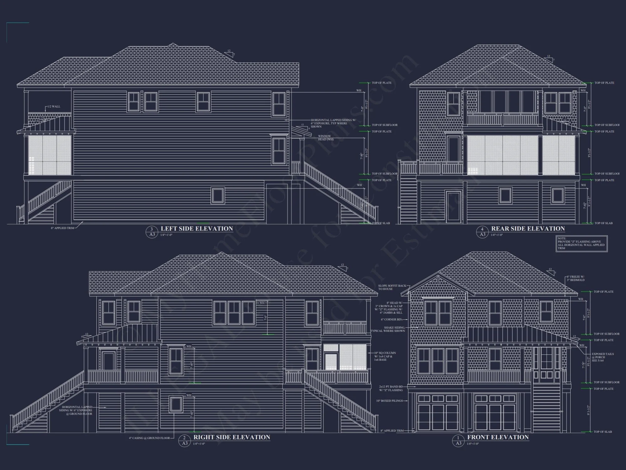 Coastal Home Plan with 4 Bedrooms, 3 Baths & CAD Designs