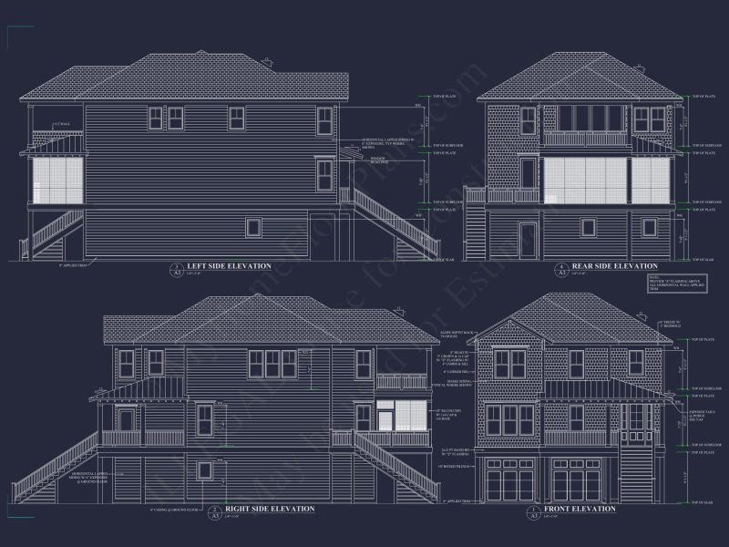 Coastal Home Plan with 4 Bedrooms, 3 Baths & CAD Designs