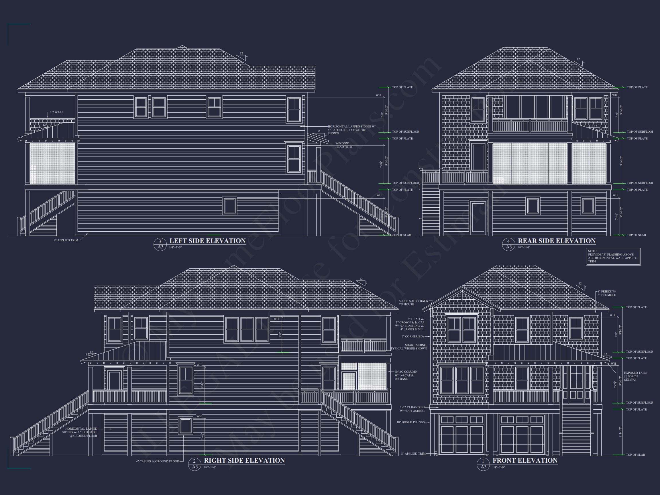 Coastal Home Plan with 4 Bedrooms, 3 Baths & CAD Designs