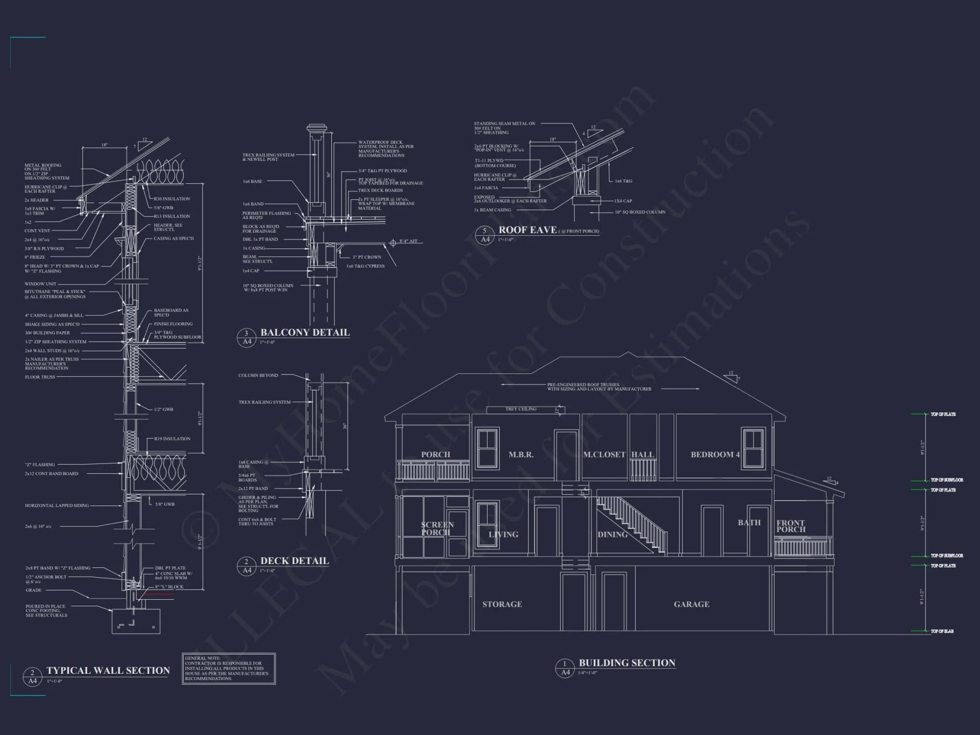 Coastal Home Plan with 4 Bedrooms, 3 Baths & CAD Designs
