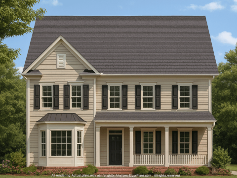 Colonial Farmhouse Floor Plan with CAD and Blueprint Designs