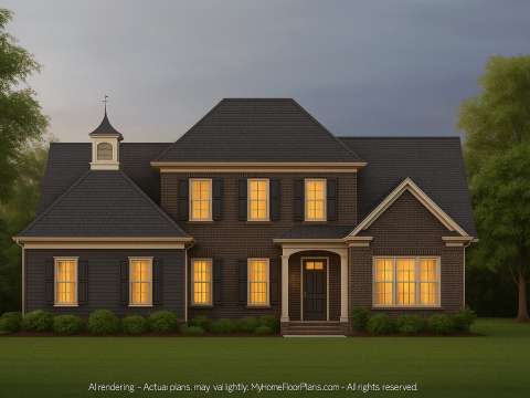 Colonial Farmhouse Home Plan with CAD Designs & Floor Plans