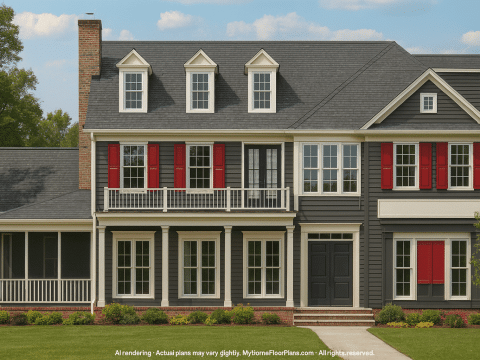 Colonial Revival Home Plan with 5 Bedrooms and 2 Floors