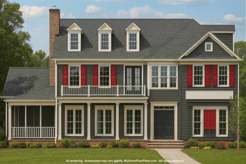 Colonial Revival Home Plan with 5 Bedrooms and 2 Floors