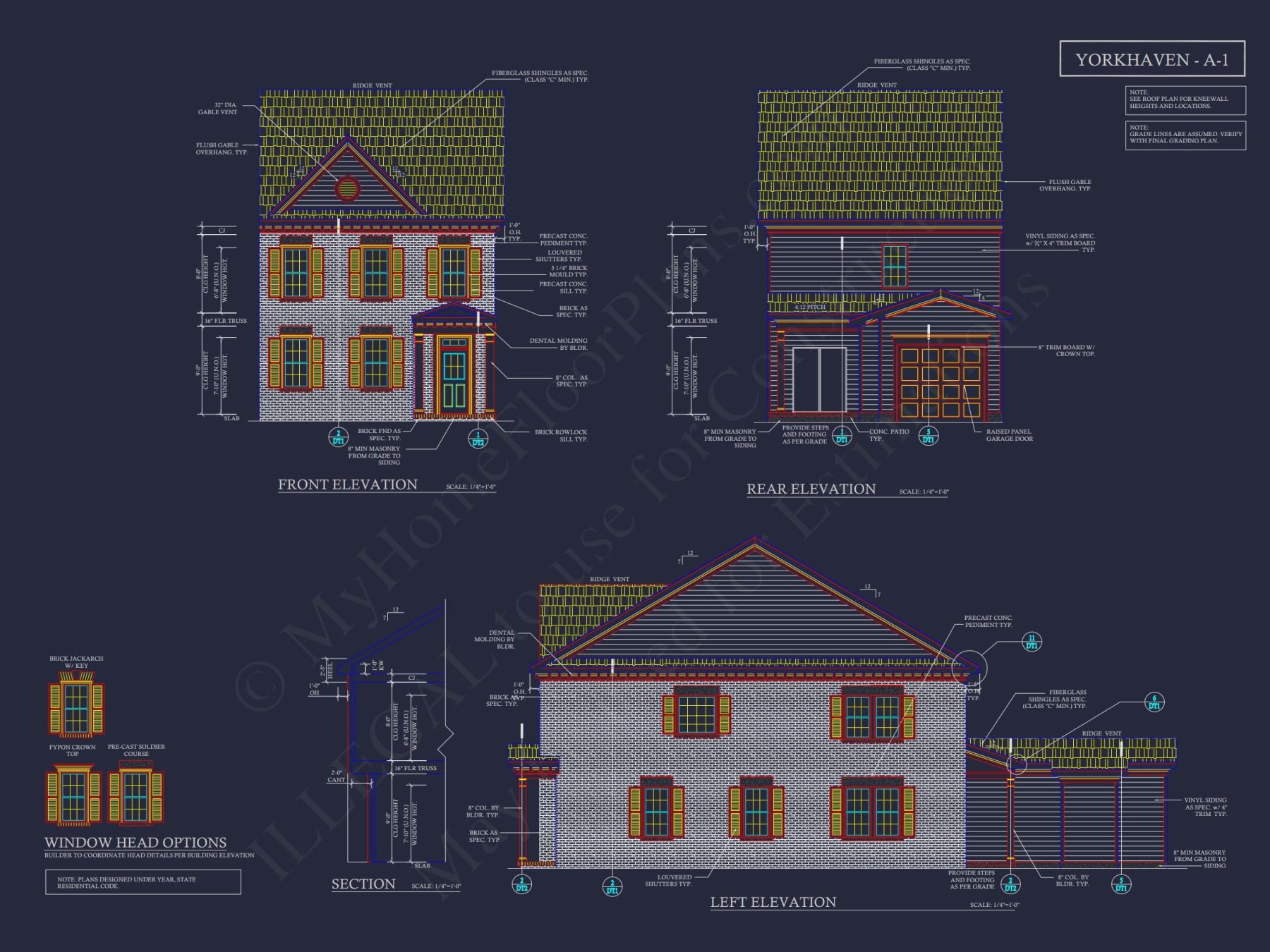 5-Unit Colonial Revival Townhome Plan with Rear Entry Garage and CAD Designs