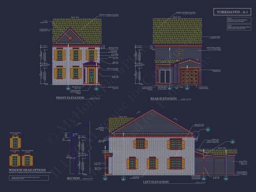 5-Unit Colonial Revival Townhome Plan with Rear Entry Garage and CAD Designs