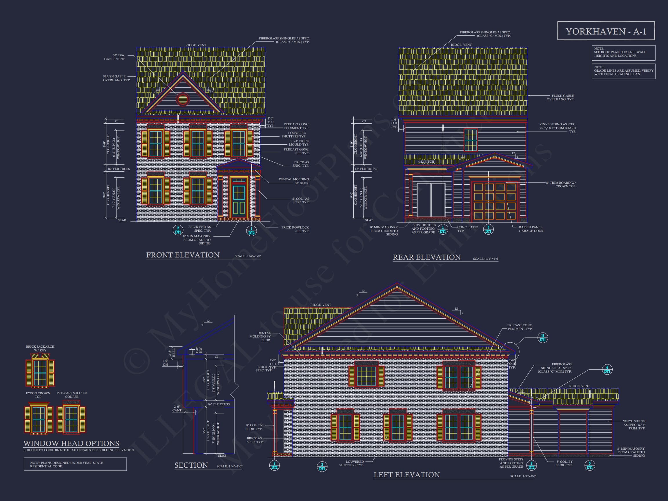 5-Unit Colonial Revival Townhome Plan with Rear Entry Garage and CAD Designs