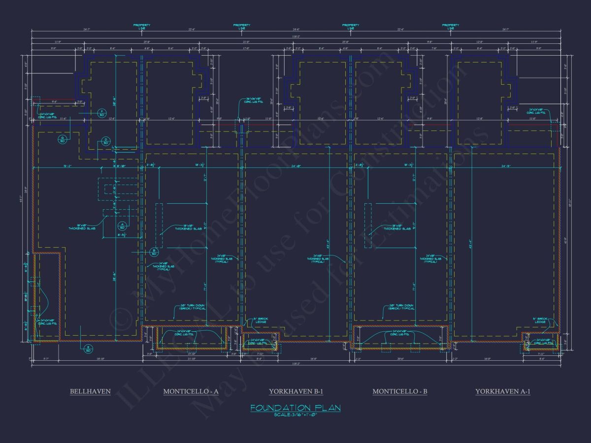 5-Unit Colonial Revival Townhome Plan with Rear Entry Garage and CAD Designs