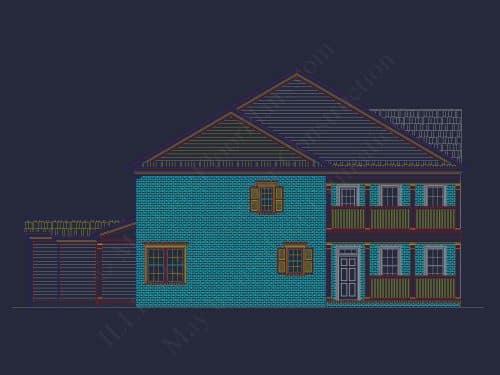 5-Unit Colonial Revival Townhome Plan with Rear Entry Garage and CAD Designs