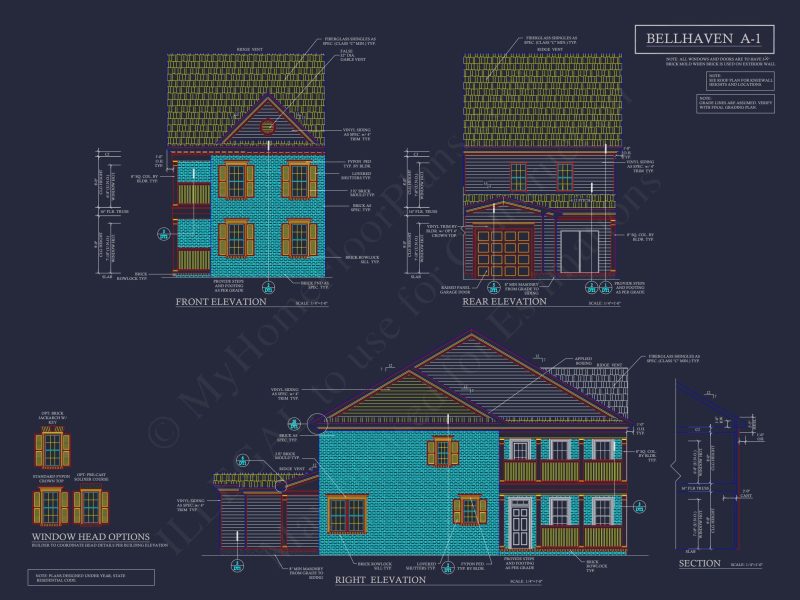 Colonial Revival Townhome Plan with Rear Entry Garage and CAD Designs