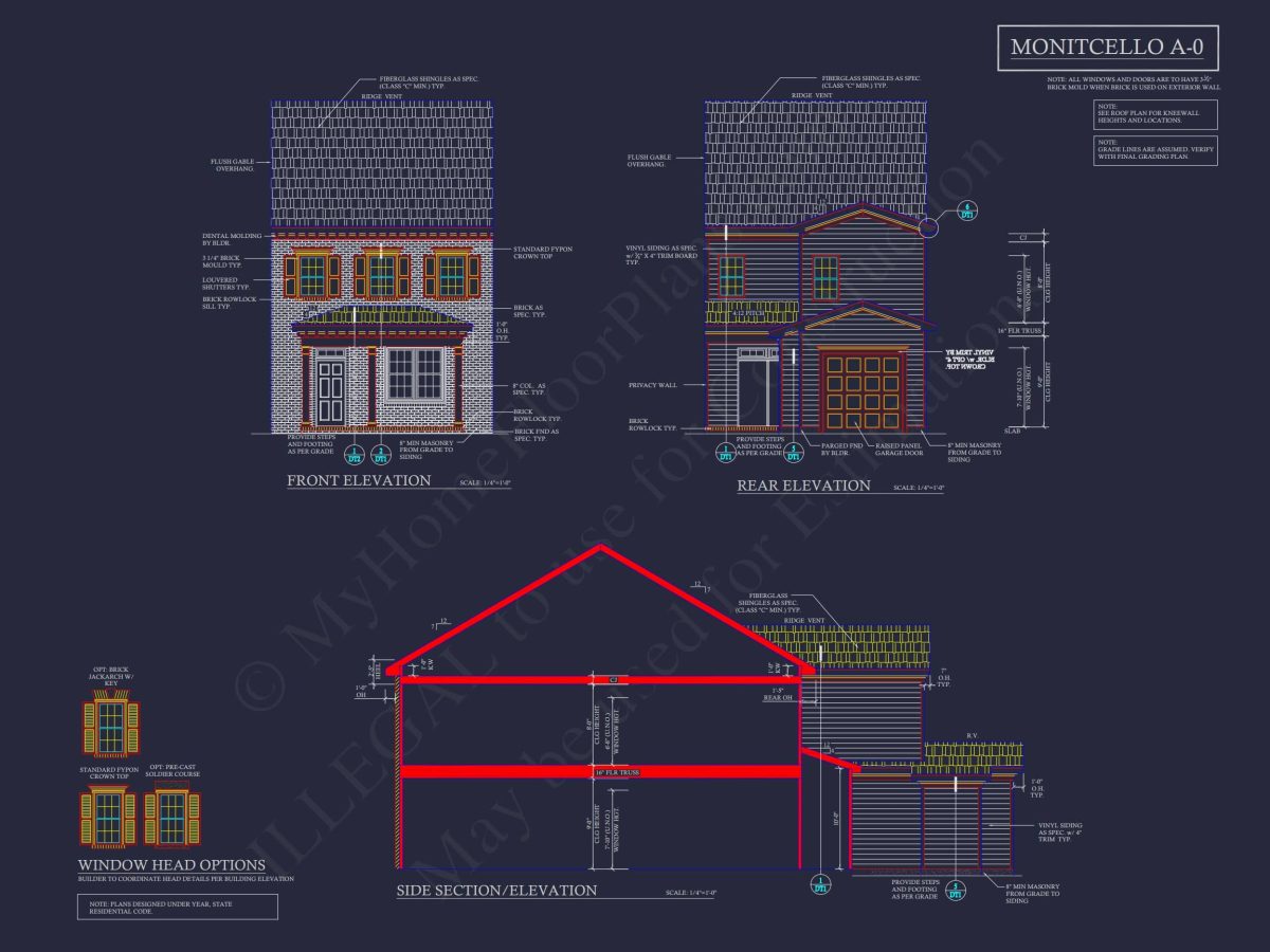 5-Unit Colonial Revival Townhome Plan with Rear Entry Garage and CAD Designs