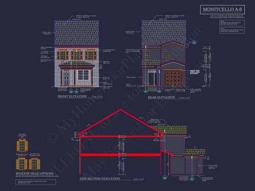 5-Unit Colonial Revival Townhome Plan with Rear Entry Garage and CAD Designs