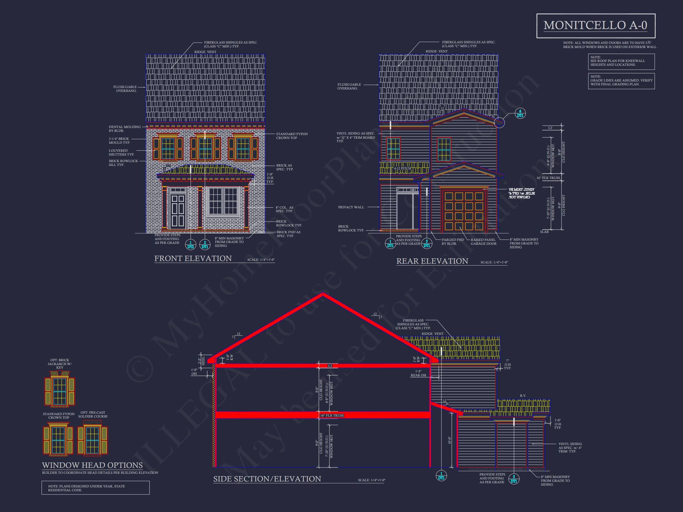 5-Unit Colonial Revival Townhome Plan with Rear Entry Garage and CAD Designs