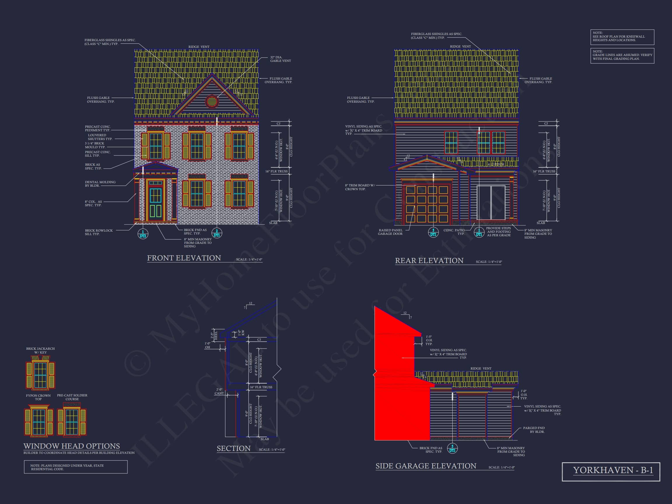 5-Unit Colonial Revival Townhome Plan with Rear Entry Garage and CAD Designs