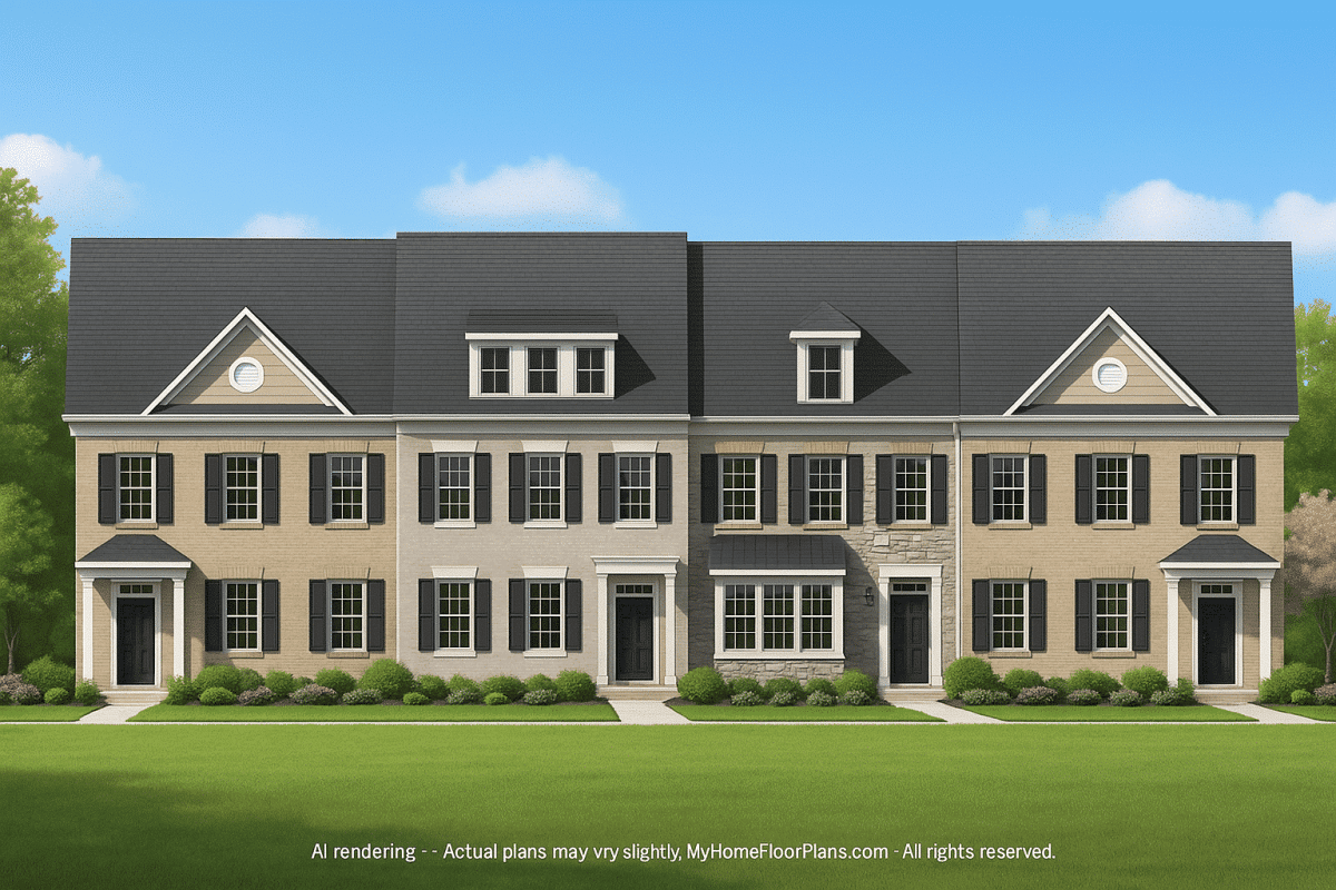 Colonial Revival Townhome with 2 Stories and CAD Blueprint