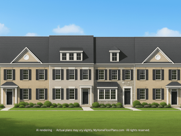 Colonial Revival Townhome with 2 Stories and CAD Blueprint