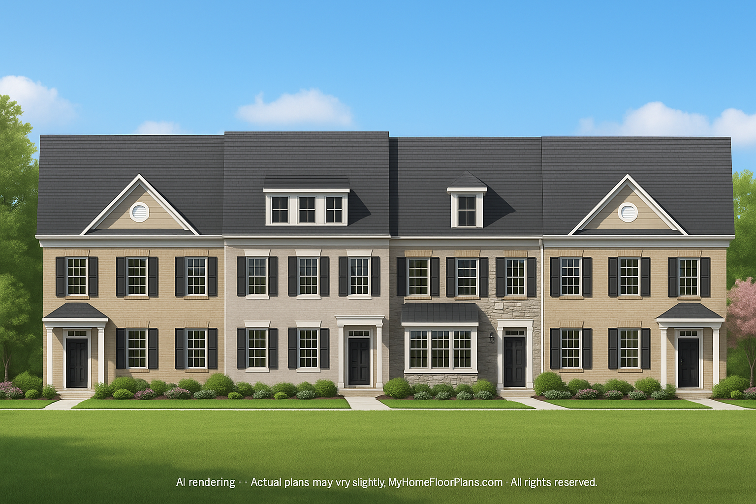 Colonial Revival Townhome with 2 Stories and CAD Blueprint