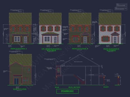 Colonial Townhome Plan with Spacious Layout and CAD Designs