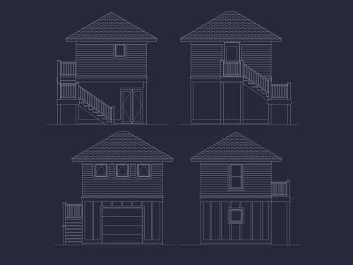 Compact 2-Story Golf Cart Garage Home Floor Plan Design