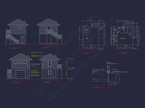 Compact 2-Story Golf Cart Garage Home Floor Plan Design