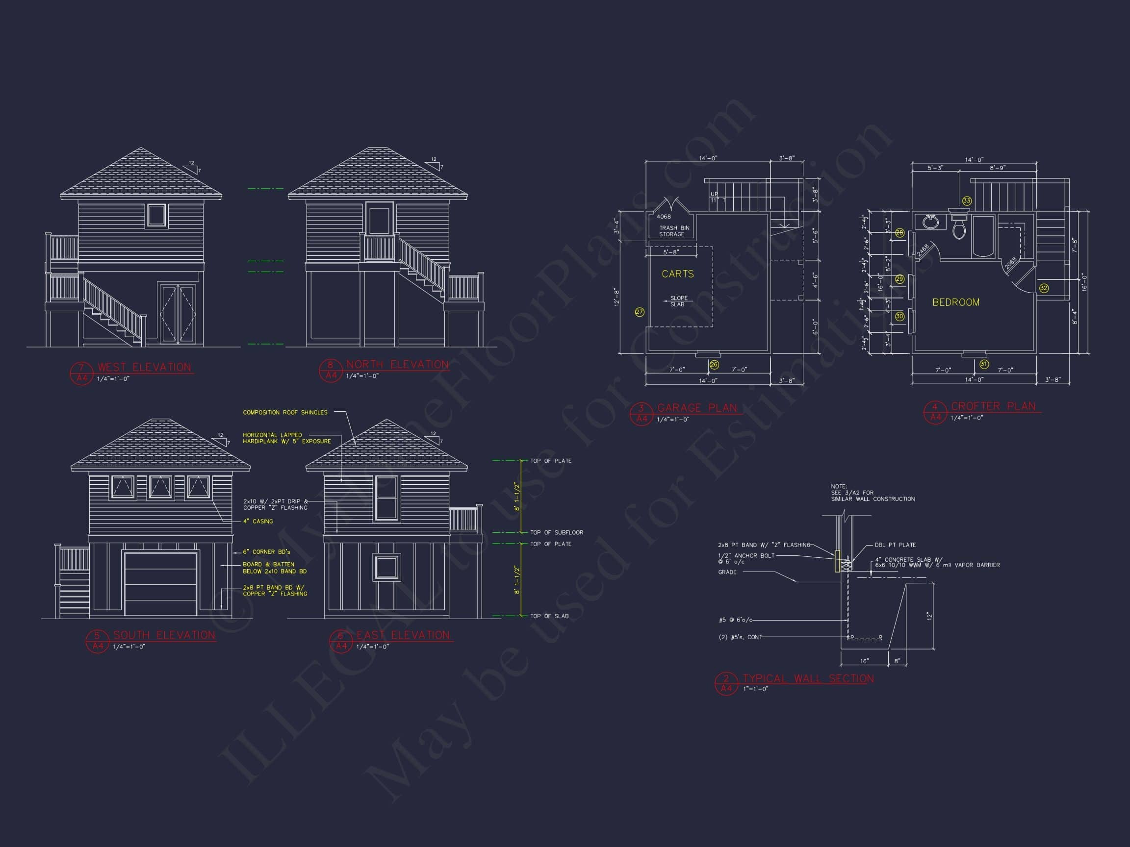 Compact 2-Story Golf Cart Garage Home Floor Plan Design
