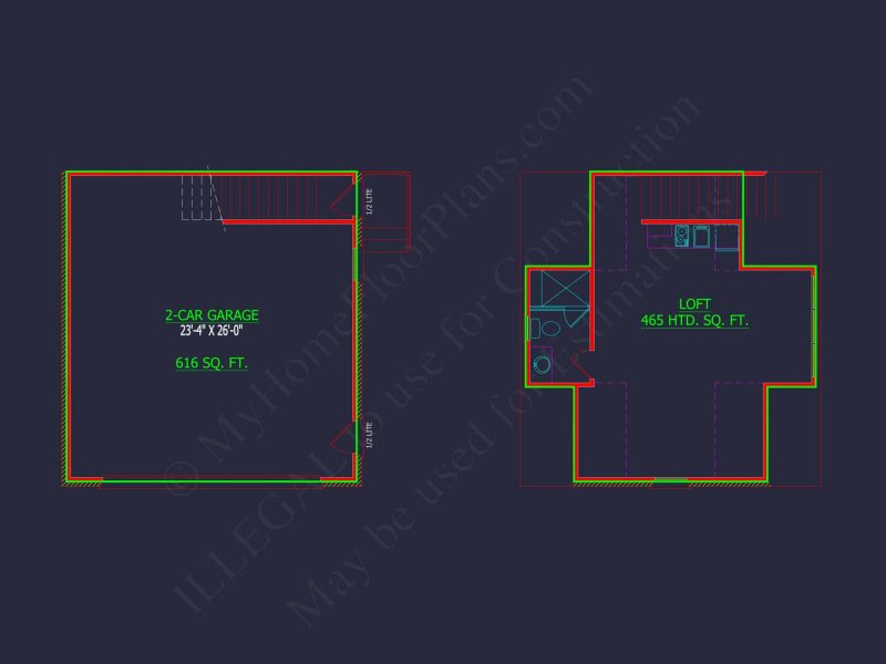 Compact Home Design with Garage & Loft Living Space Blueprint