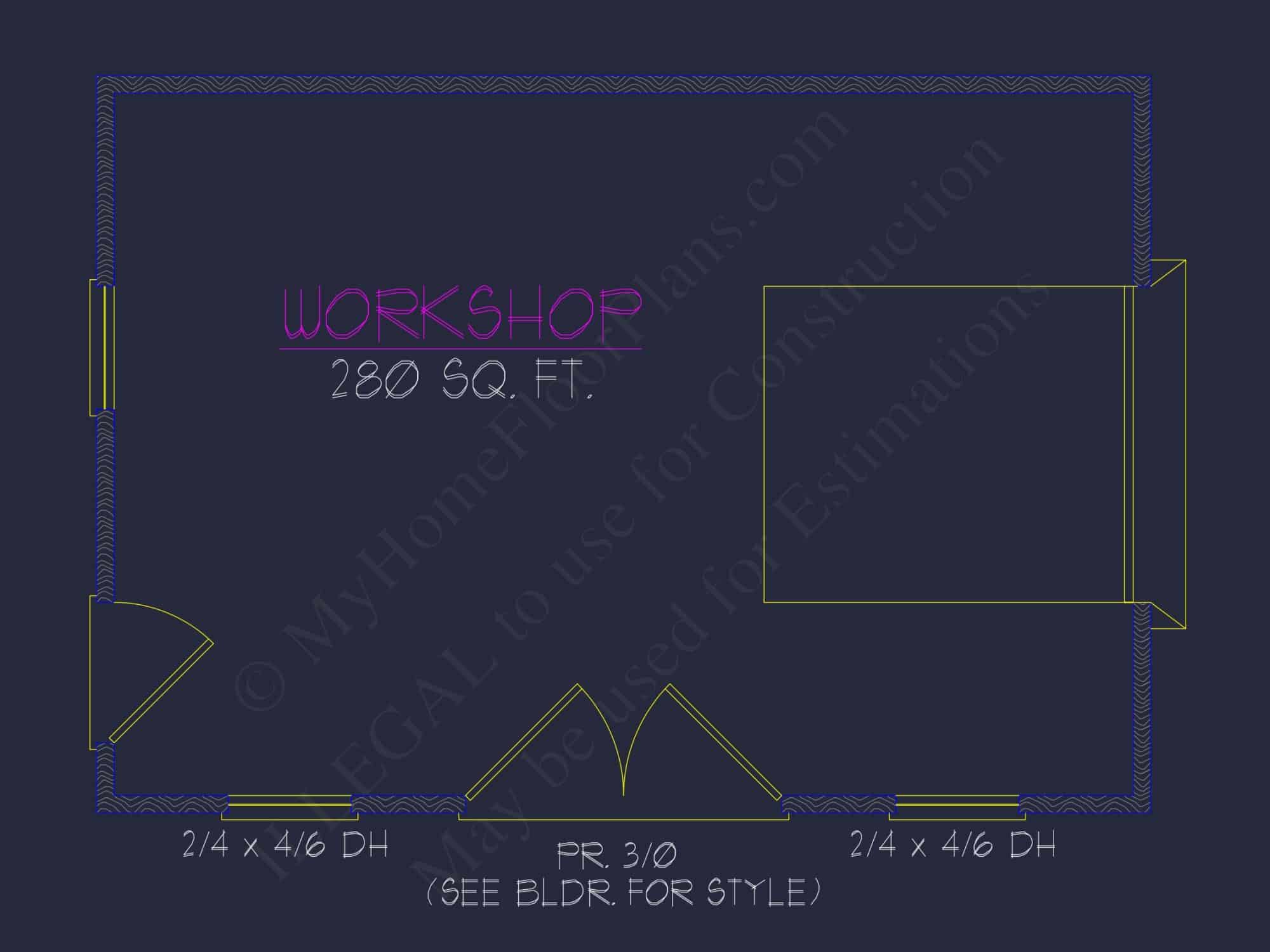 Compact Workshop Floor Plan – Barn-Style Blueprint with 280 Sq. Ft.