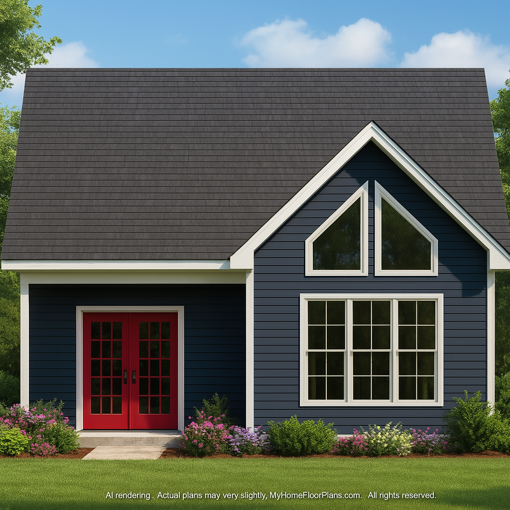 Cozy 2-Story Cabin Floor Plan with Vaulted Ceilings & Wraparound Porch