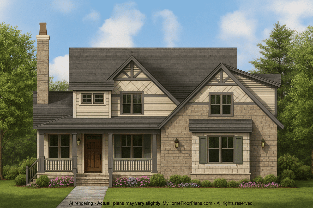 Craftsman Home Design with Bonus Room and CAD Blueprint