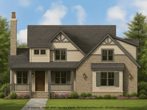 Craftsman Home Design with Bonus Room and CAD Blueprint