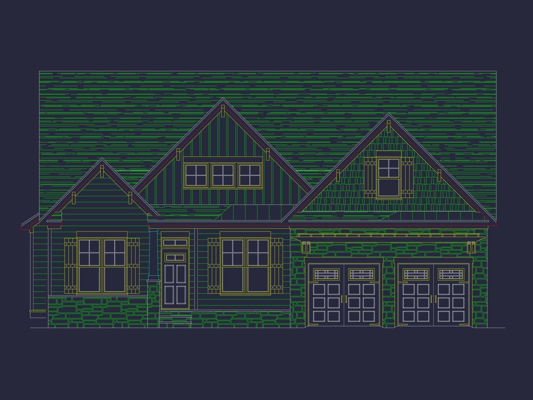 Craftsman Home Floor Plan with 1.5 Stories and Detailed CAD Designs