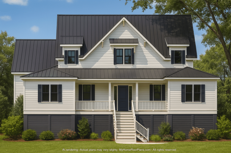 Craftsman Home Floor Plan with 2-Story Designs and CAD Blueprint