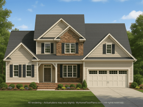 Craftsman Home Floor Plan with 5 Bedrooms and 2-Car Garage