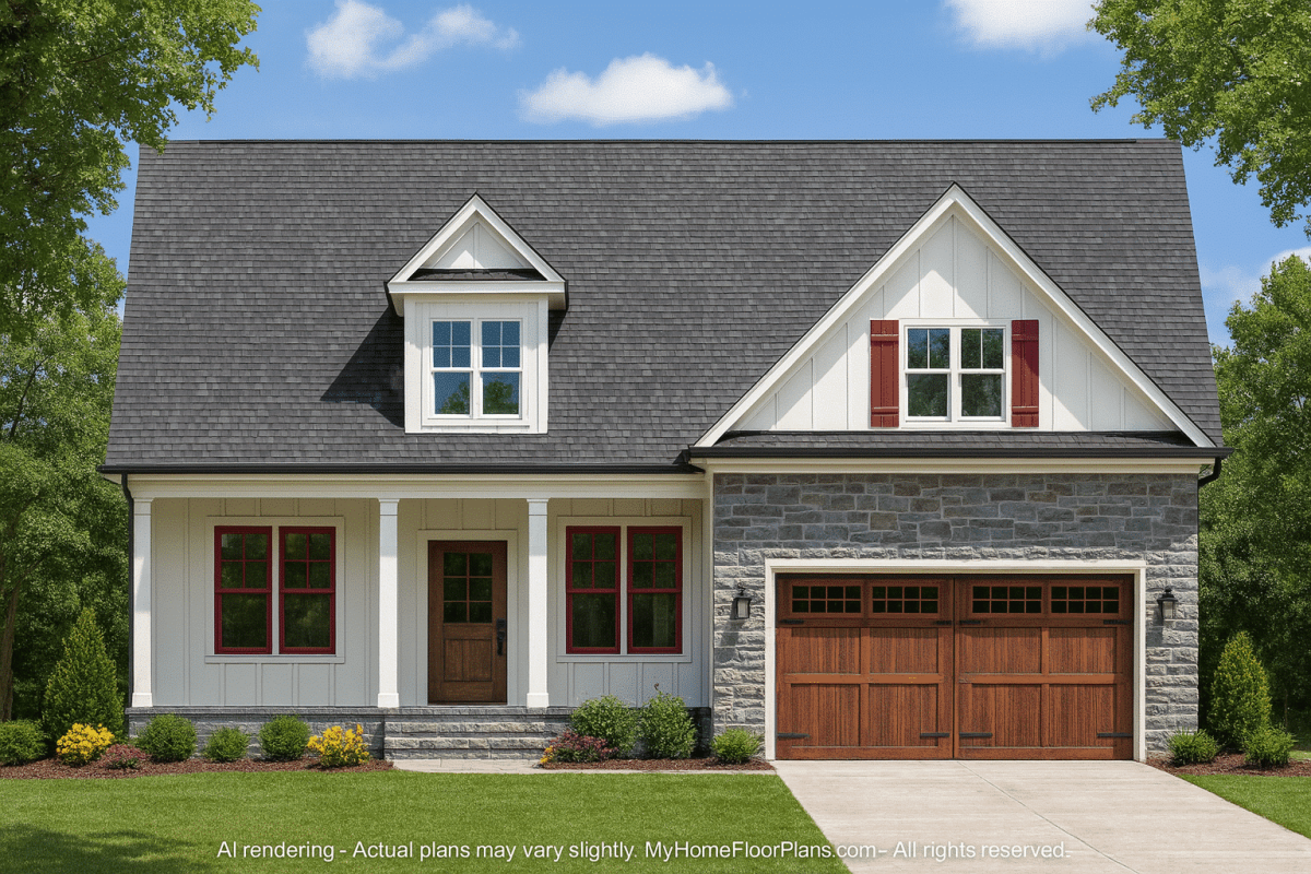 Craftsman Home Plan 1.5 Story Floor Design with CAD Blueprint