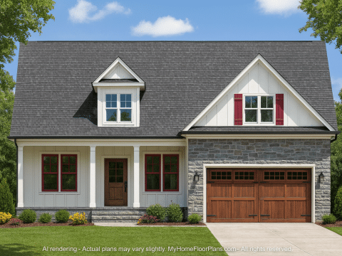 Craftsman Home Plan 1.5 Story Floor Design with CAD Blueprint