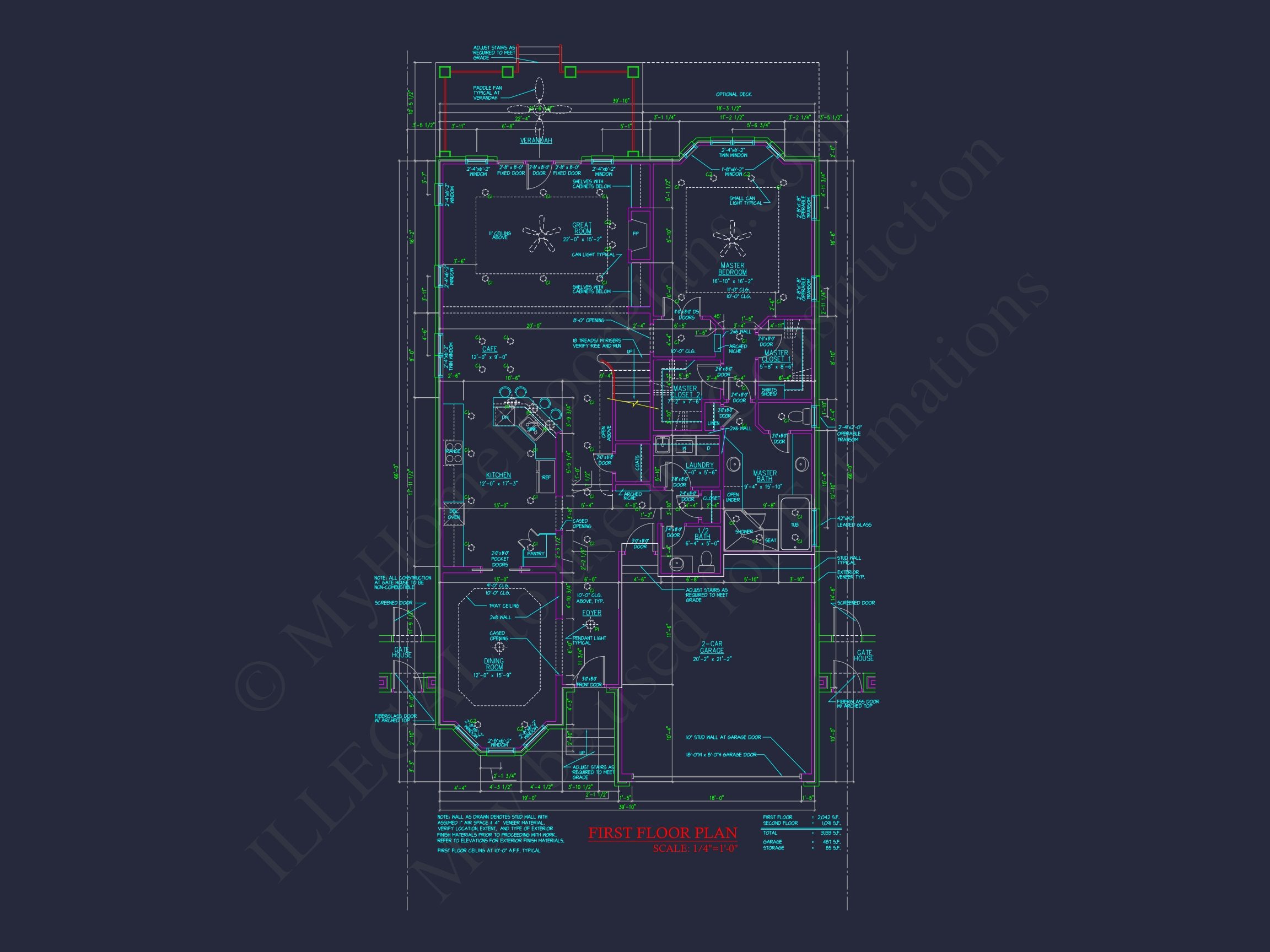 Craftsman Home Plan with 2 Floors, CAD Designs & Blueprint (33)
