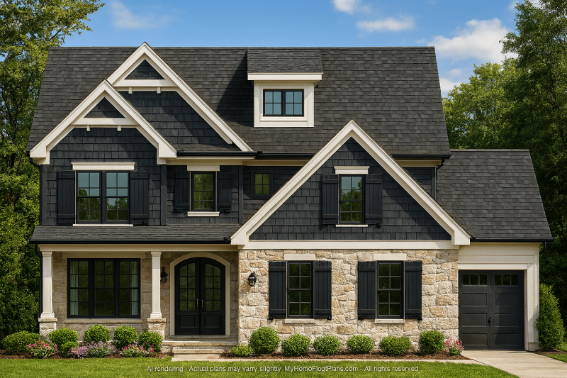 Craftsman Home Plan with 2 Floors, Garage, and Bonus Room
